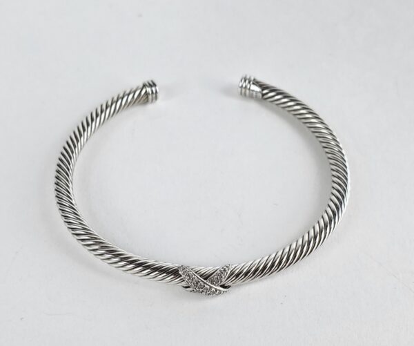 David Yurman 4mm Single Station X Diamond Cable Cuff Bracelet 6 5/8'' - Image 10