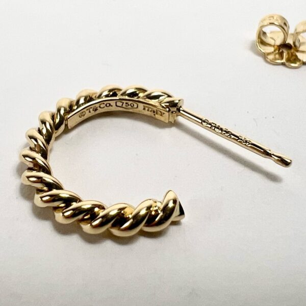 Tiffany and Co 18k 750 Yellow Gold Small Twisted Hoop Earrings - Image 7