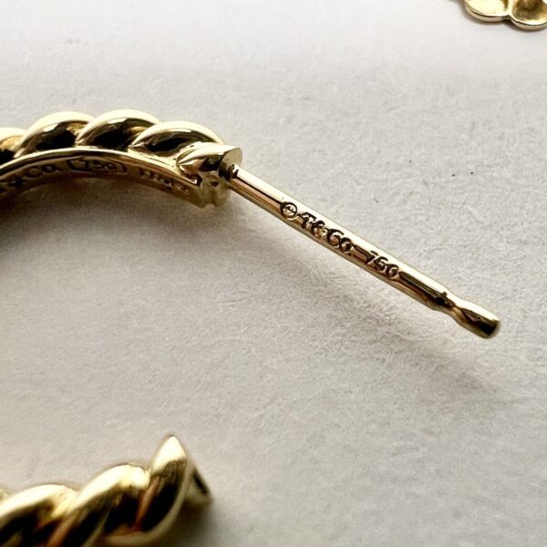 Tiffany and Co 18k 750 Yellow Gold Small Twisted Hoop Earrings - Image 8