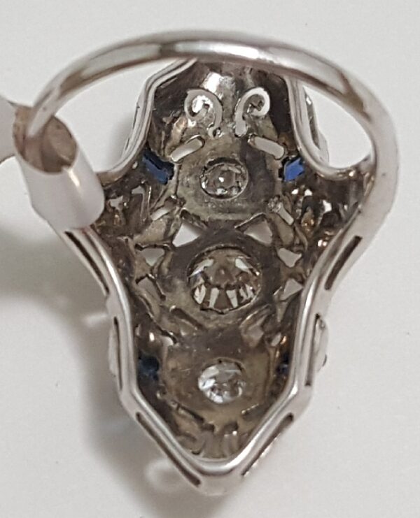 Vintage Art Deco 18k White Gold Diamond Sapphire Ring Size 3.5 - Image 5