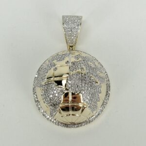 10k Multi-Tone Gold 1.10ctw Diamond 3D World Map Globe Drop Pendant