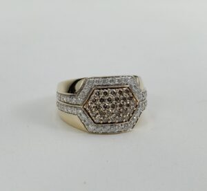 10k Yellow Gold 1.19ct Natural Diamond Mens Pave Hexagonal Cluster Ring