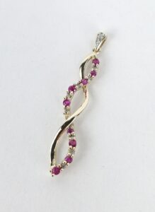 10k Yellow Gold .26ctw Ruby Diamond Caduceus Infinity Twist Drop Pendant