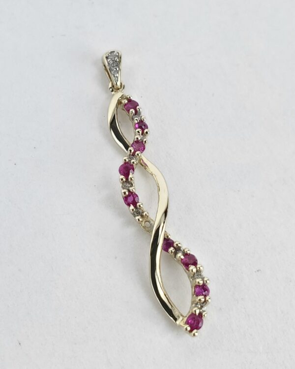 10k Yellow Gold .26ctw Ruby Diamond Caduceus Infinity Twist Drop Pendant - Image 4