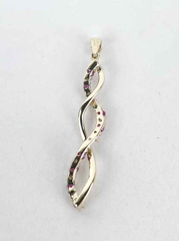 10k Yellow Gold .26ctw Ruby Diamond Caduceus Infinity Twist Drop Pendant - Image 5