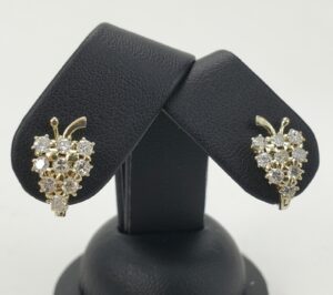 10k Yellow Gold .90ctw Natural Diamond Grape Cluster Pear Shape Fruit Earrings