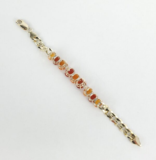 14k 10k Yellow Gold 13ctw Natural Fire Opal Curb Link Bracelet 6 7/8'' - Image 4