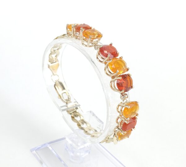14k 10k Yellow Gold 13ctw Natural Fire Opal Curb Link Bracelet 6 7/8'' - Image 9