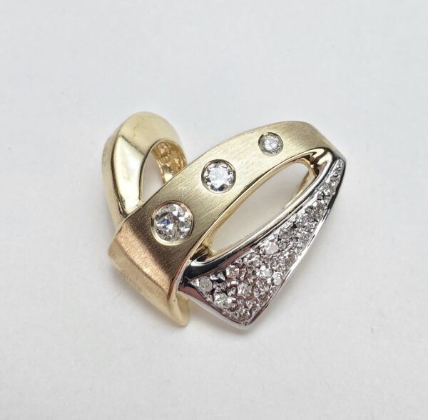 14k Multi-Tone Gold Satin Brushed Textured Modern Heart Diamond Slider Pendant - Image 3