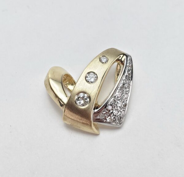 14k Multi-Tone Gold Satin Brushed Textured Modern Heart Diamond Slider Pendant - Image 4