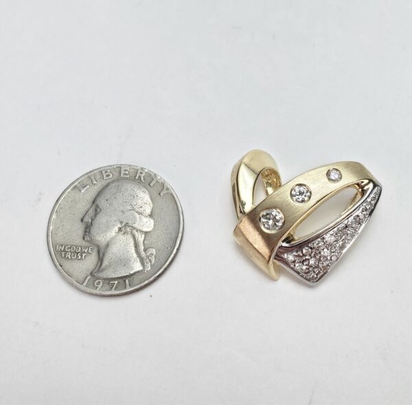 14k Multi-Tone Gold Satin Brushed Textured Modern Heart Diamond Slider Pendant - Image 7
