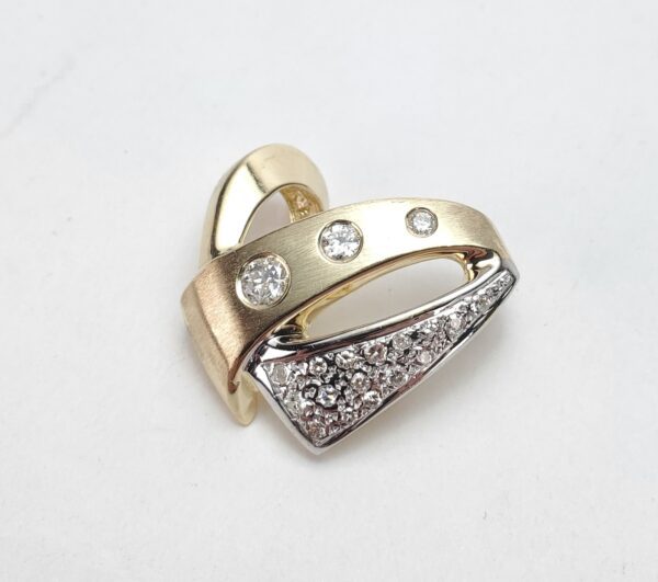 14k Multi-Tone Gold Satin Brushed Textured Modern Heart Diamond Slider Pendant