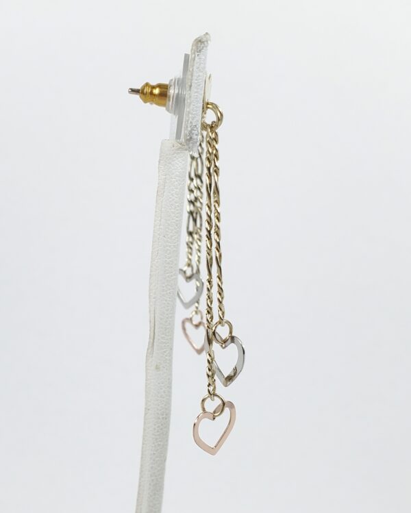 14k Tri-Gold Yellow White Rose Love Heart Figaro Drop Dangle Earrings 2 1/4'' - Image 5