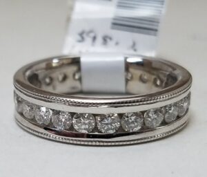 14k White Gold 1.44ctw Round Diamond Channel Set Eternity Band Ring 6.25''
