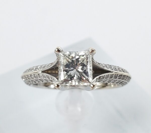 14k White Gold 1.61c GAI Clarity Enhanced Princess Diamond Engagement Ring - Image 3