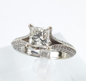 14k White Gold 1.61c GAI Clarity Enhanced Princess Diamond Engagement Ring