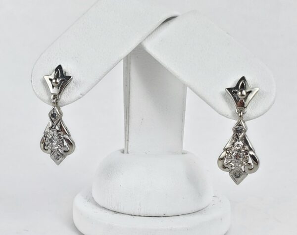 14k White Gold .23ctw Diamond Drop Dangle Florette Screw Back Earrings 1'' - Image 4