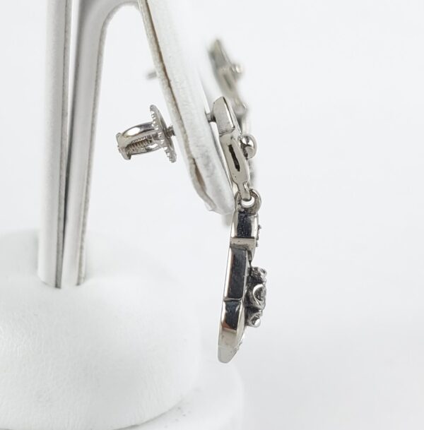 14k White Gold .23ctw Diamond Drop Dangle Florette Screw Back Earrings 1'' - Image 5