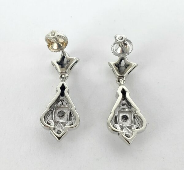14k White Gold .23ctw Diamond Drop Dangle Florette Screw Back Earrings 1'' - Image 6