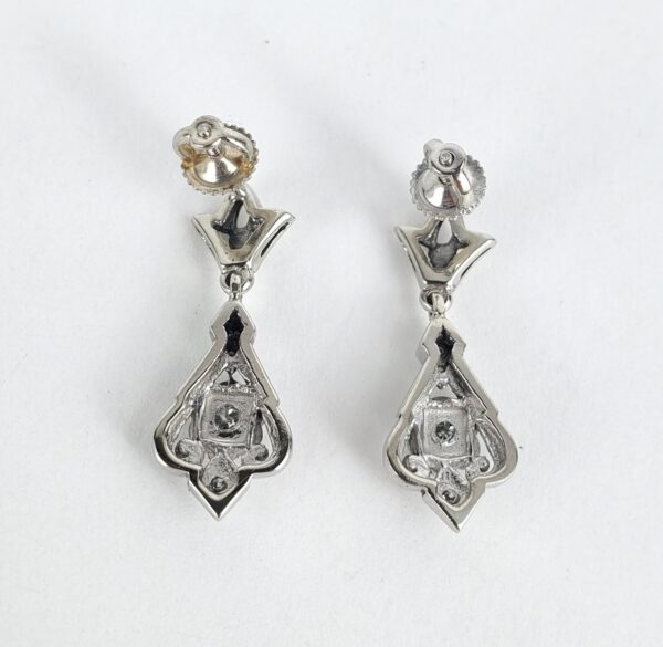 14k White Gold .23ctw Diamond Drop Dangle Florette Screw Back Earrings 1'' - Image 7