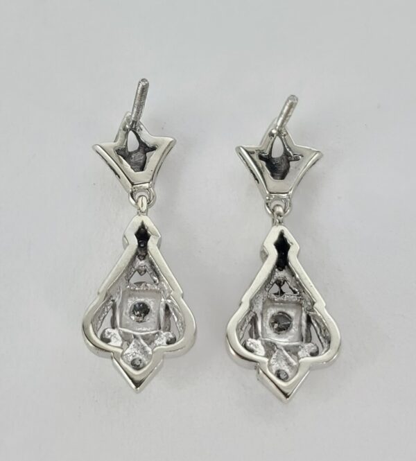 14k White Gold .23ctw Diamond Drop Dangle Florette Screw Back Earrings 1'' - Image 8