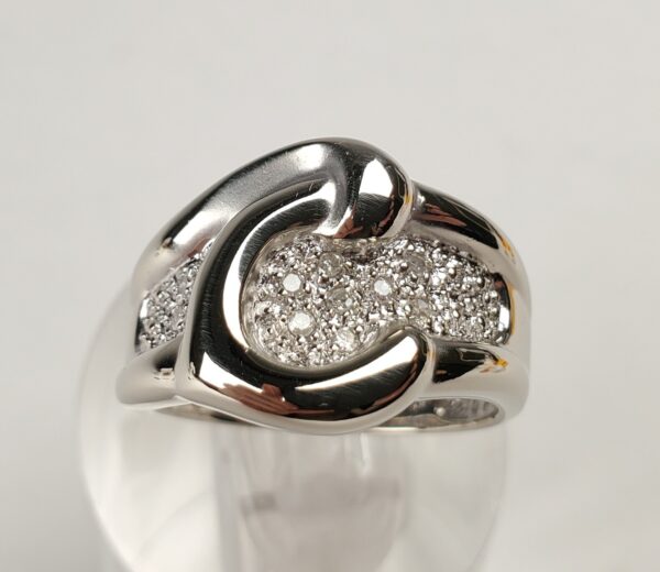 14k White Gold Diamond Love Knot Artistic Buckle Wave Style Band Ring 6.75'' - Image 3