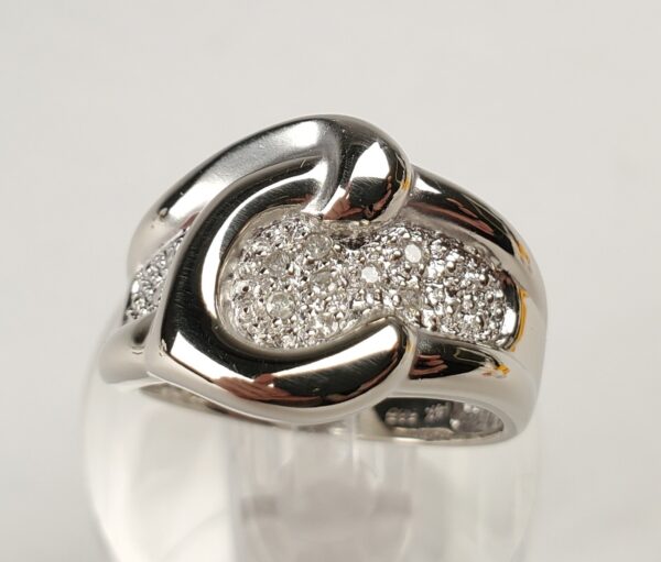 14k White Gold Diamond Love Knot Artistic Buckle Wave Style Band Ring 6.75'' - Image 4