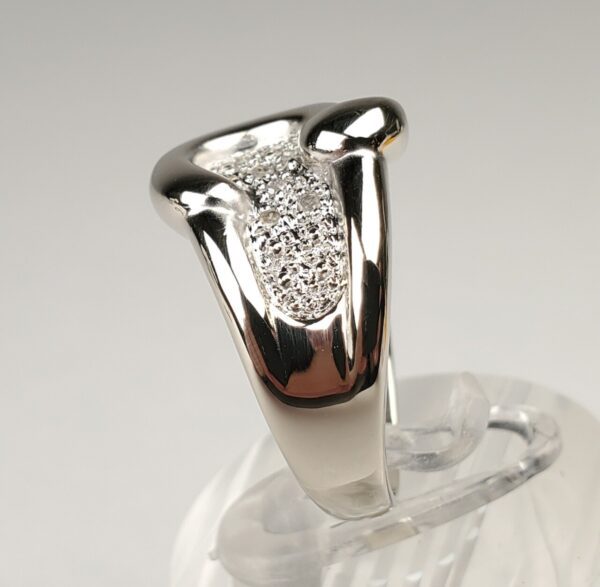 14k White Gold Diamond Love Knot Artistic Buckle Wave Style Band Ring 6.75'' - Image 5