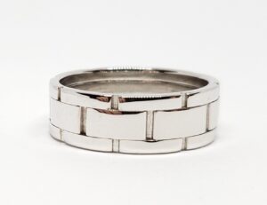14k White Gold Mens Stone Wall Brick Pattern Band Wedding Ring Hallmark "Unique"