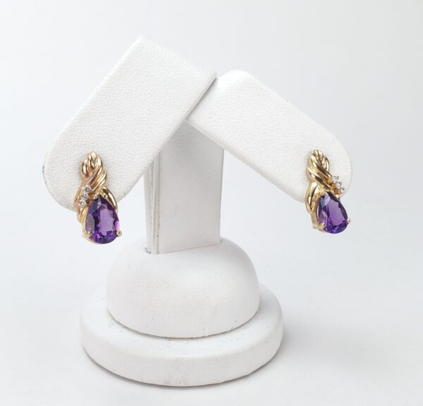14k Yellow Gold 2ctw Amethyst Diamond Stud Back Unique Braid Earrings 5/8'' - Image 4