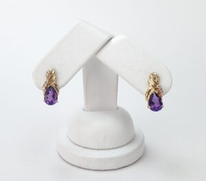 14k Yellow Gold 2ctw Amethyst Diamond Stud Back Unique Braid Earrings 5/8''