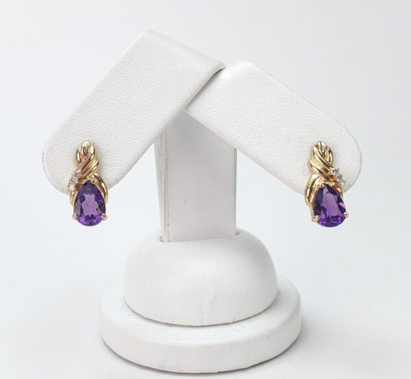 14k Yellow Gold 2ctw Amethyst Diamond Stud Back Unique Braid Earrings 5/8'' - Image 5