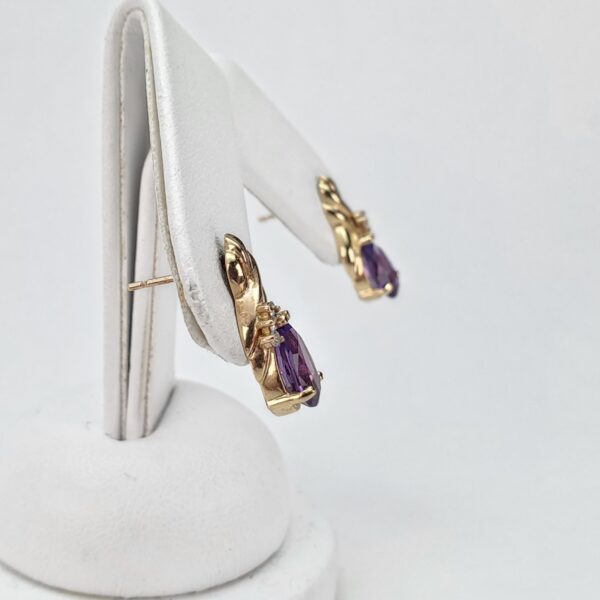 14k Yellow Gold 2ctw Amethyst Diamond Stud Back Unique Braid Earrings 5/8'' - Image 6