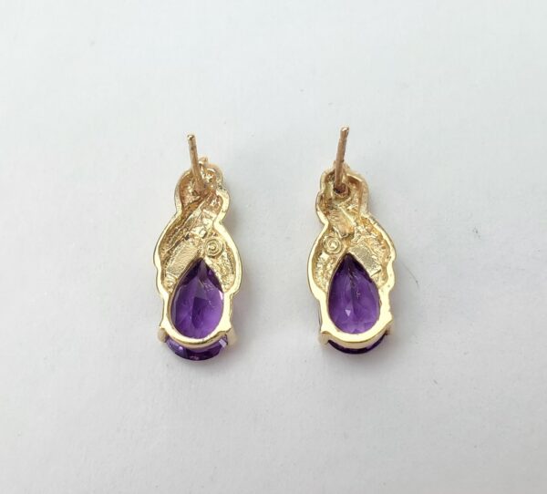 14k Yellow Gold 2ctw Amethyst Diamond Stud Back Unique Braid Earrings 5/8'' - Image 7