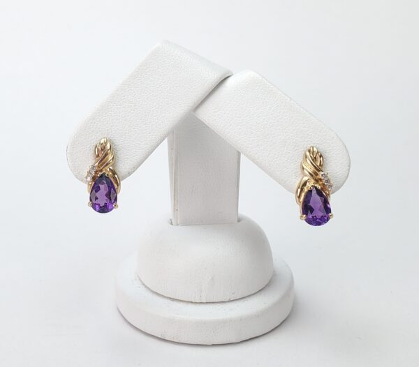14k Yellow Gold 2ctw Amethyst Diamond Stud Back Unique Braid Earrings 5/8''