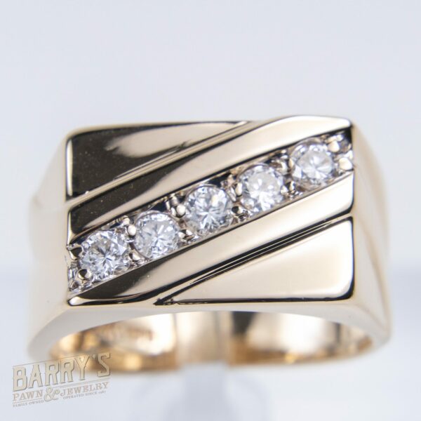 14k Yellow Gold 5 Stone Diamond Mens Ring - Image 3