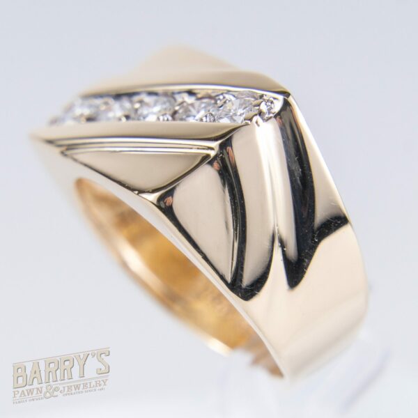 14k Yellow Gold 5 Stone Diamond Mens Ring - Image 4