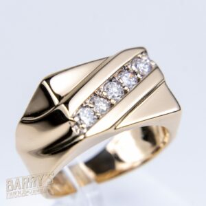 14k Yellow Gold 5 Stone Diamond Mens Ring