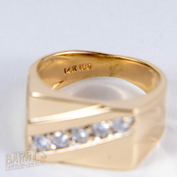 14k Yellow Gold 5 Stone Diamond Mens Ring - Image 6
