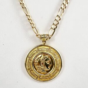 14k Yellow Gold Alexander the Great Coin Meander Greek Enhancer Drop Pendant
