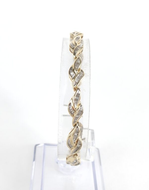 14k Yellow Gold Baguette Diamond Fire Flame Leaf Segment Style Link Bracelet - Image 3
