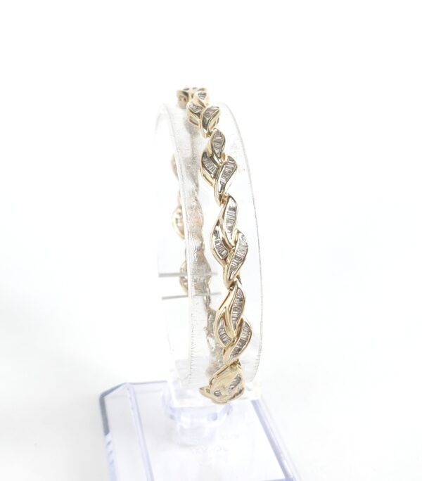 14k Yellow Gold Baguette Diamond Fire Flame Leaf Segment Style Link Bracelet - Image 4