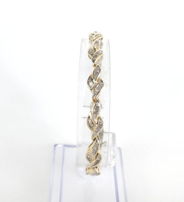 14k Yellow Gold Baguette Diamond Fire Flame Leaf Segment Style Link Bracelet - Image 5