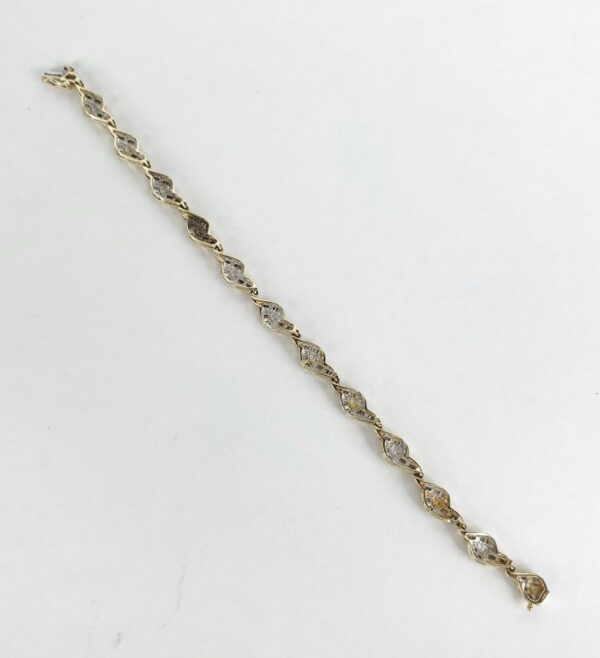 14k Yellow Gold Baguette Diamond Fire Flame Leaf Segment Style Link Bracelet - Image 9