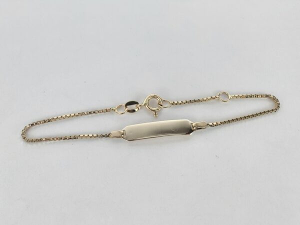 14k Yellow Gold Box Link ID Engravable Kids Small Bracelet 5 7/8 - 6 3/4'' - Image 4