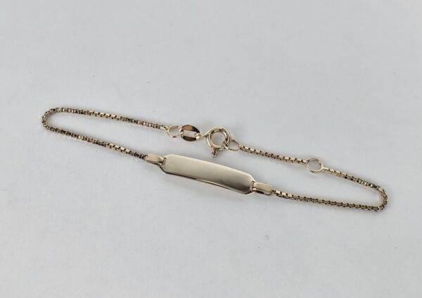 14k Yellow Gold Box Link ID Engravable Kids Small Bracelet 5 7/8 - 6 3/4''