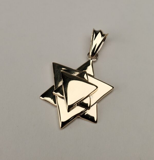 14k Yellow Gold Jewish Star of Magen David Drop Pendant 1 1/2'' - Image 4