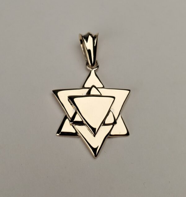 14k Yellow Gold Jewish Star of Magen David Drop Pendant 1 1/2'' - Image 5