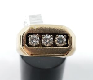 14k Yellow Gold Matte Finish .51c G VS/SI Natural Diamond Three Stone Men's Ring