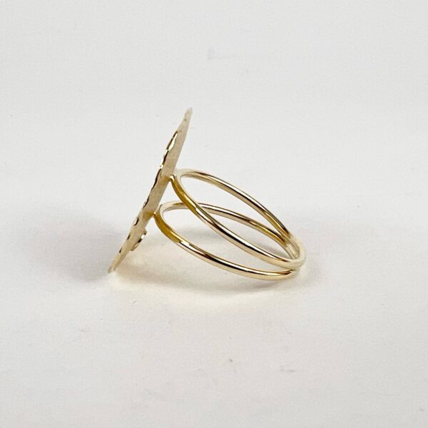 14k Yellow Gold Wide Sunburst Pattern Square Shield Ring 8'' - Image 5